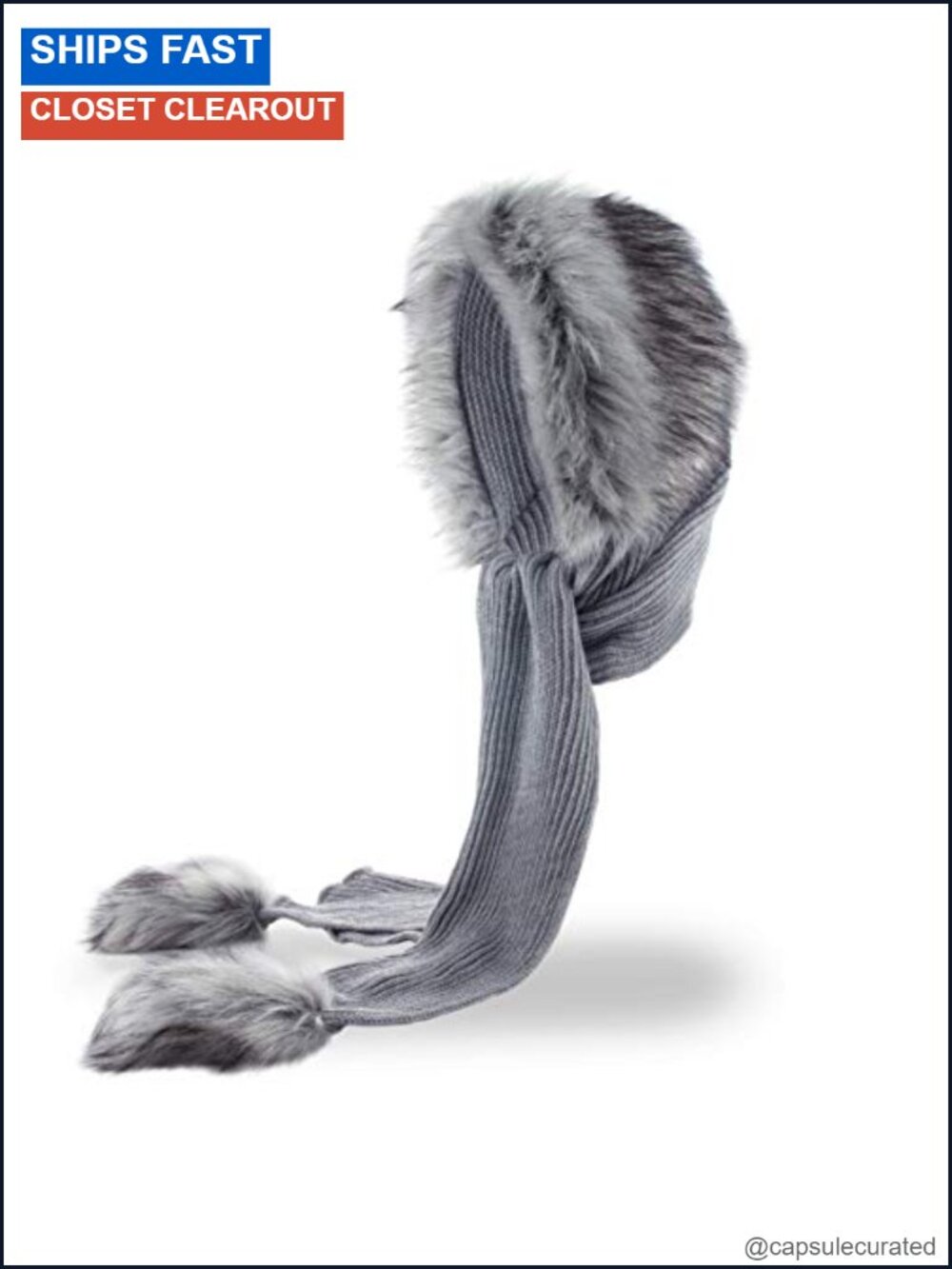 Faux Fur Hooded Scarf for Women - Winter Scoodie Cowl with Hat